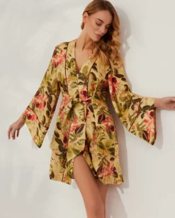 Lniane kimono z szarfą Arabis Jungle