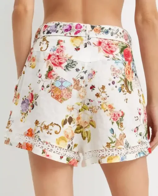 Lniane spodenki w kolorowy kwiatowy print