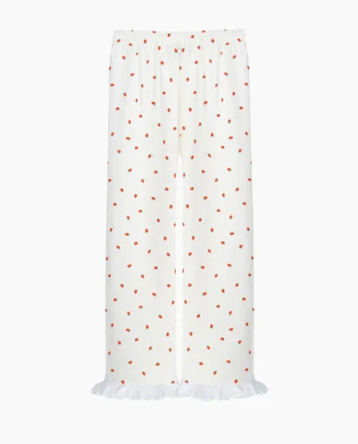 Lniane spodnie z printem Puff Strawberries
