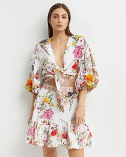 Lniany top w kwiaty