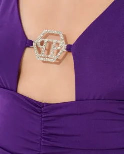 Marszczona sukienka midi z monogramem