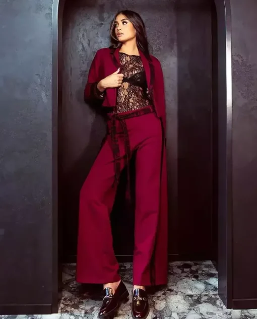Marynarka z koronką Burgundy Elegance