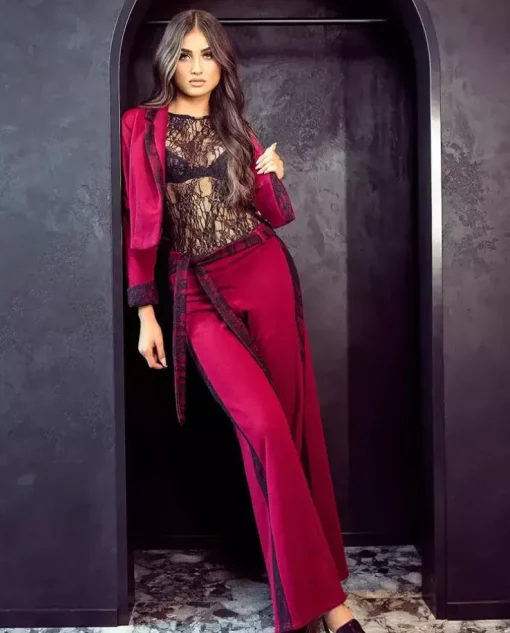 Marynarka z koronką Burgundy Elegance