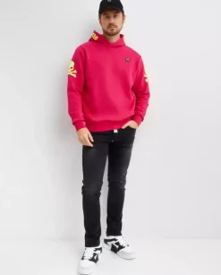 Neonowo różowa bluza z kapturem Skull&Bones
