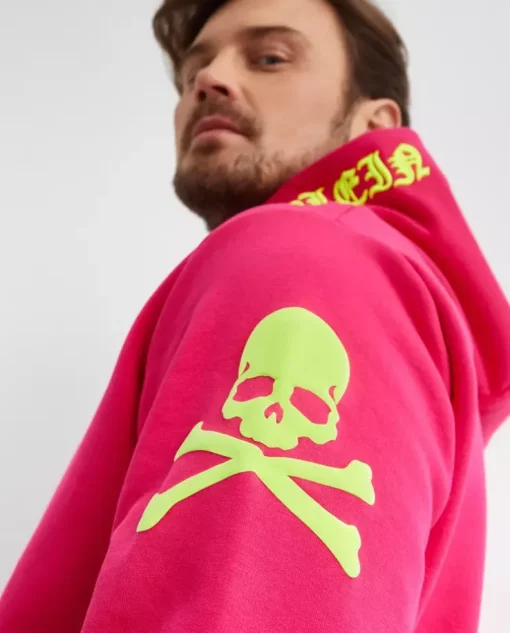 Neonowo różowa bluza z kapturem Skull&Bones