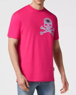 Neonowy różowy t-shirt z grafiką Skull&Bones