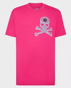 Neonowy różowy t-shirt z grafiką Skull&Bones