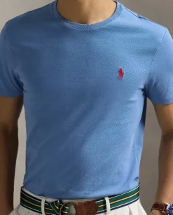 Niebieska bawełniana koszulka Slim Fit