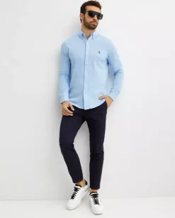 Niebieska bawełniana koszula Regular Fit z logo