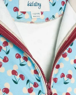 Niebieska bluza z kapturem w wisienki