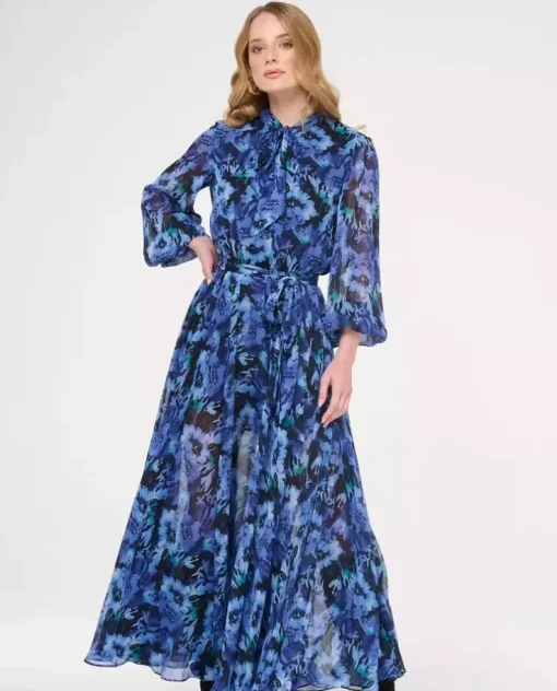 Niebieska boho sukienka w kwiaty Elmira