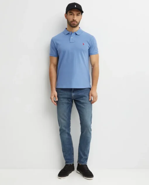 Niebieska koszulka polo Custom Slim Fit