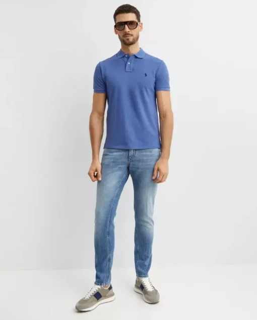 Niebieska koszulka polo Custom Slim Fit
