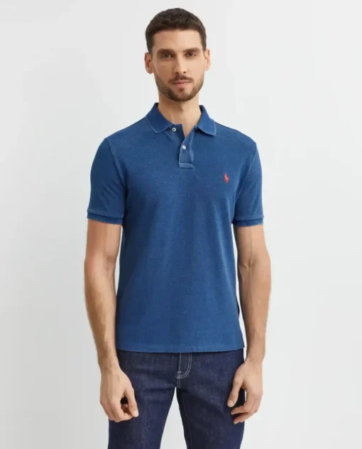 Niebieska koszulka polo Custom Slim Fit