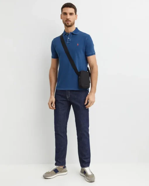 Niebieska koszulka polo Custom Slim Fit