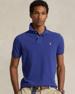 Niebieska koszulka polo Custom Slim Fit Mesh