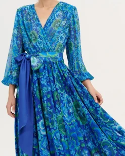 Niebieska maxi sukienka w kwiaty Gosza