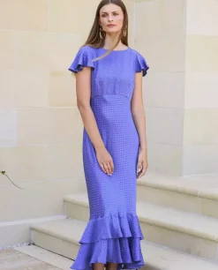 Niebieska sukienka z falbanami Como