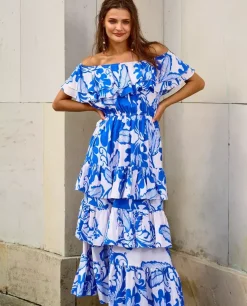 Niebieska sukienka z falbanami Giulia