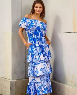 Niebieska sukienka z falbanami Giulia