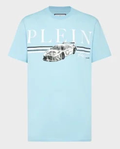 Niebieski bawełniany t-shirt