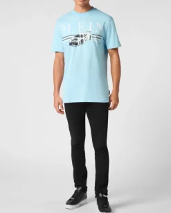 Niebieski bawełniany t-shirt