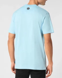Niebieski bawełniany t-shirt