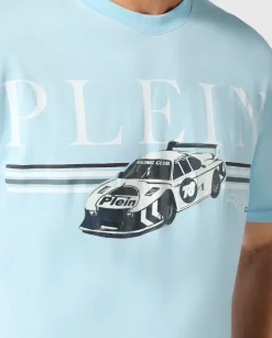Niebieski bawełniany t-shirt