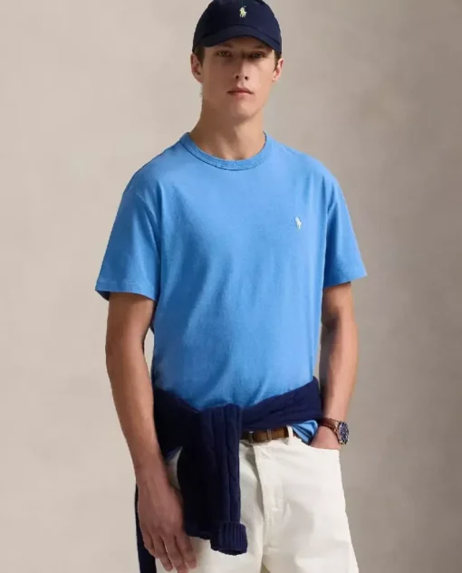 Niebieski bawełniany t-shirt Classic Fit