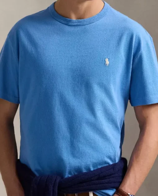 Niebieski bawełniany t-shirt Classic Fit