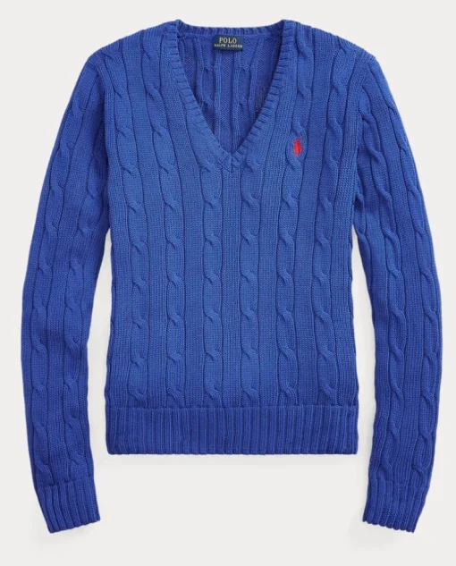 Niebieski sweter z dekoltem w szpic