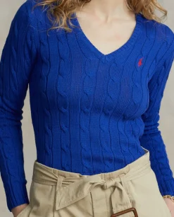 Niebieski sweter z dekoltem w szpic