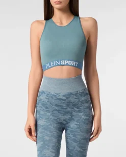 Niebieski top sportowy z logo