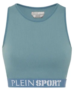 Niebieski top sportowy z logo
