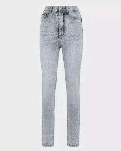 Niebieskie jeansy z kryształami Super High Waist