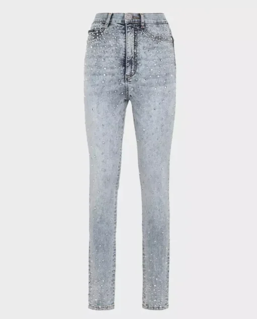 Niebieskie jeansy z kryształami Super High Waist