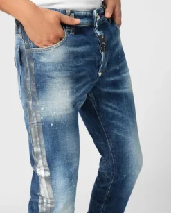 Niebieskie jeansy z lampasami