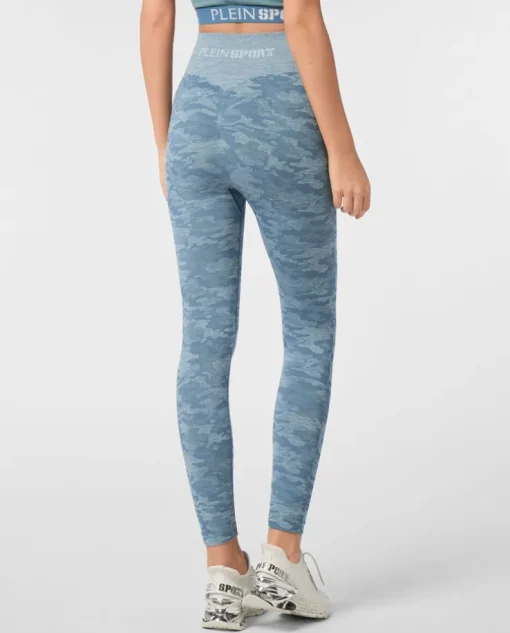Niebieskie legginsy sportowe z printem