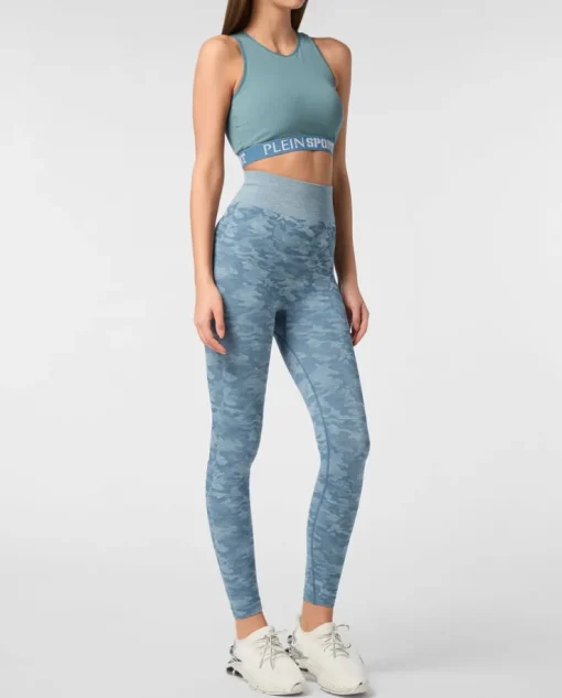 Niebieskie legginsy sportowe z printem