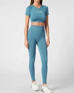 Niebieskie legginsy z logo