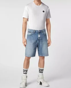Niebieskie spodenki jeansowe z logo