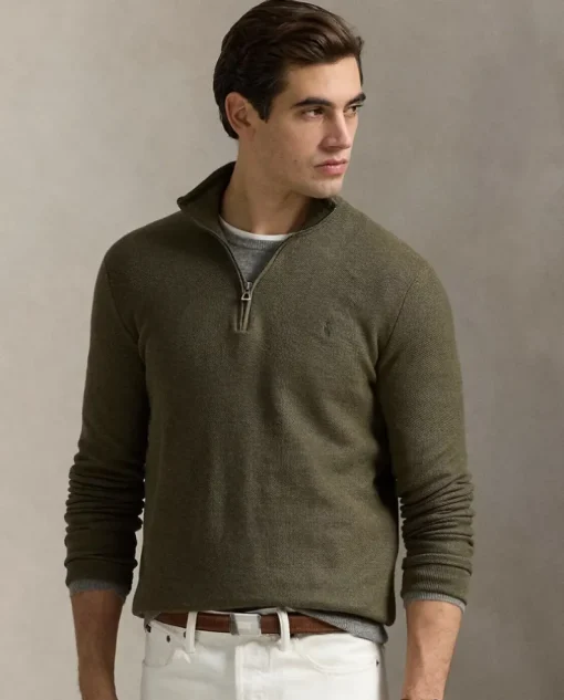 Oliwkowy sweter Regular Fit