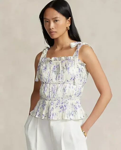 Plisowany top w kwiaty