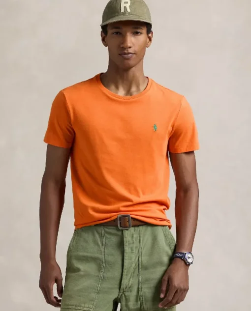 Pomarańczowa bawełniana koszulka Slim Fit