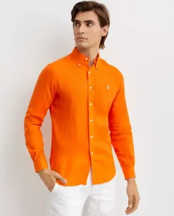 Pomarańczowa koszula z lnu Custom Fit