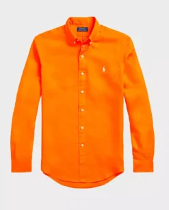 Pomarańczowa koszula z lnu Custom Fit