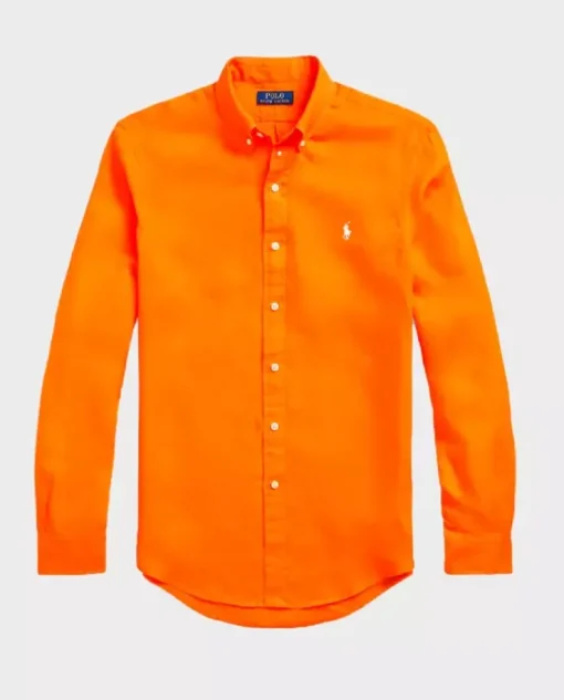 Pomarańczowa koszula z lnu Custom Fit