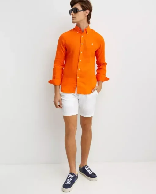 Pomarańczowa koszula z lnu Custom Fit