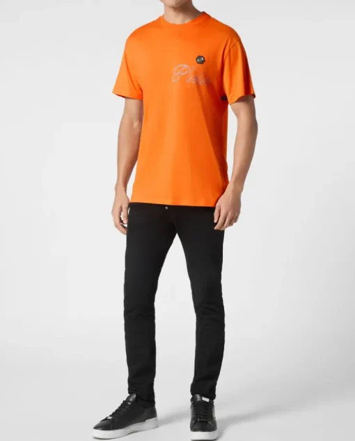 Pomarańczowy t-shirt z logo