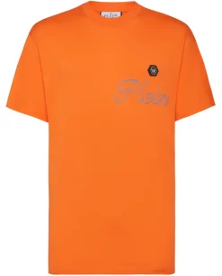 Pomarańczowy t-shirt z logo